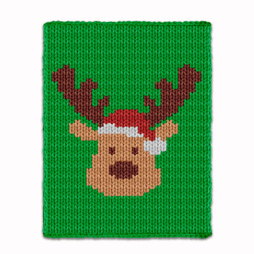 Finger Knitting Pattern Christmas Reindeer in Santa Hat Knit Blanket