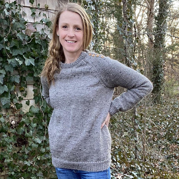 Button Shoulder Raglan Pullover Sweater