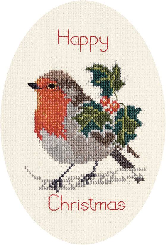 Derwentwater Designs Holly and Robin Greeting Card Cross Stitch Kit - 12.5cm x 18cm