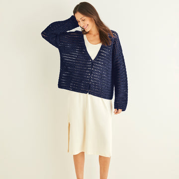 Crochet V Neck Cardigan in Sirdar Cotton DK - CCSC10253 - Downloadable PDF