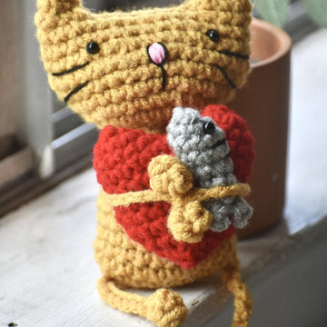 Crochet Valentino the Cat Holding Heart