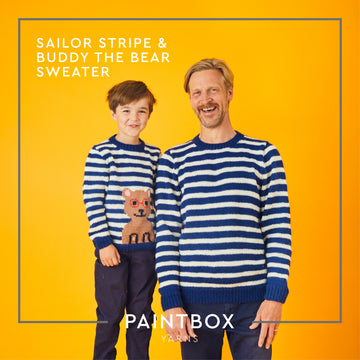 " Sailor Stripe and Buddy the Bear Sweater " - Free Sweater Knitting Pattern For Boys and Men in Paintbox Yarns Wool Mix Aran by Paintbox Yarns