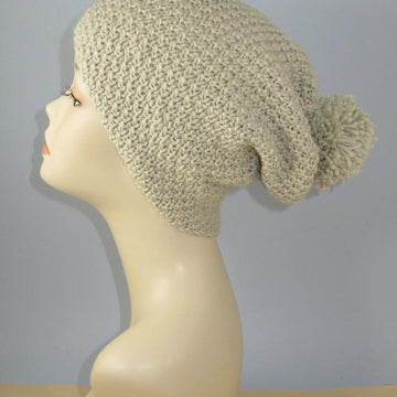Chunky Big Bobble Double Moss Stitch Slouch Hat