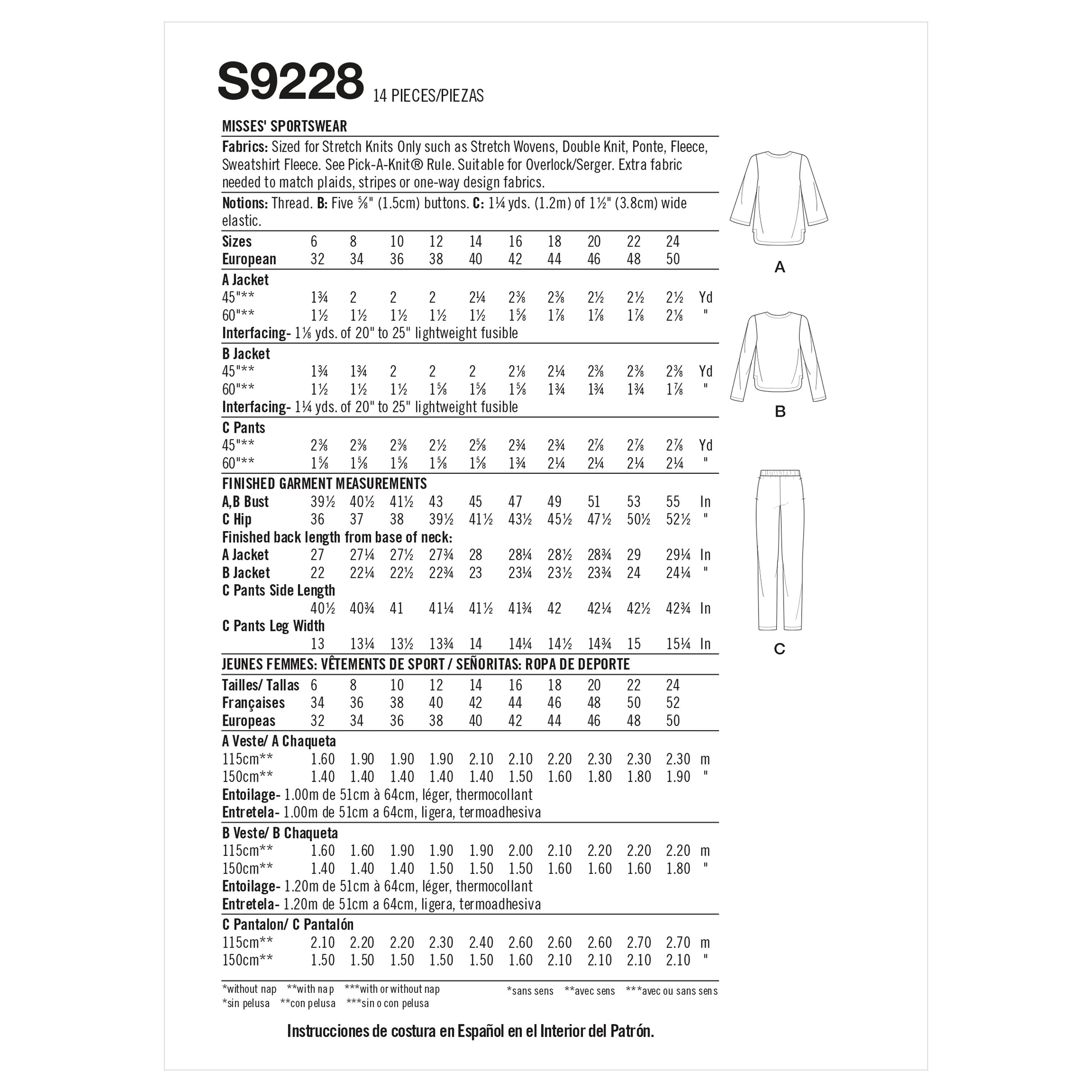 Simplicity Misses' Sportswear S9228 - Sewing Pattern