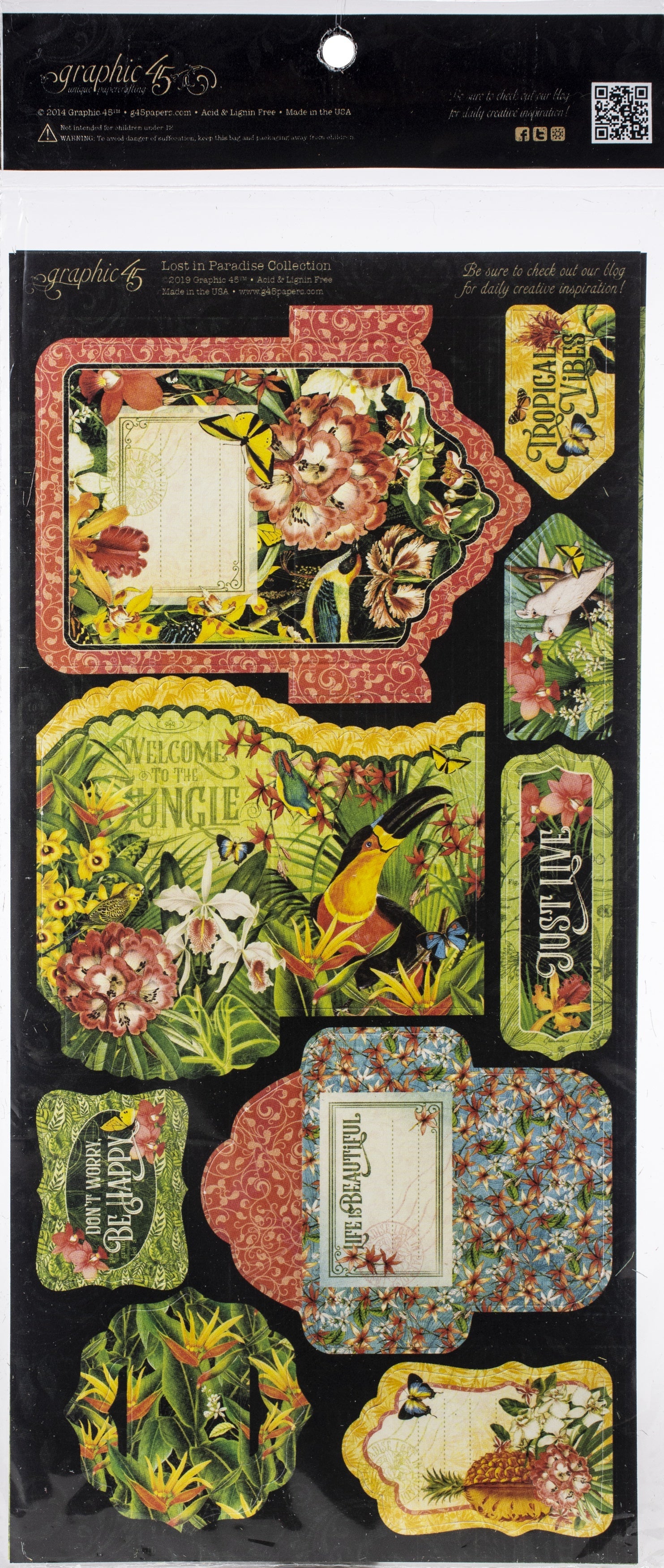 Graphic 45 Lost In Paradise Cardstock Die-Cuts 6"X12" Sheets 2/Pkg - Tags & Pockets