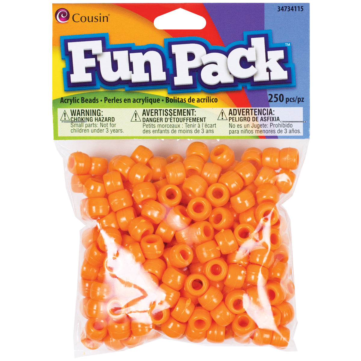 Cousin Fun Pack Acrylic Pony Beads 250/Pkg - Orange