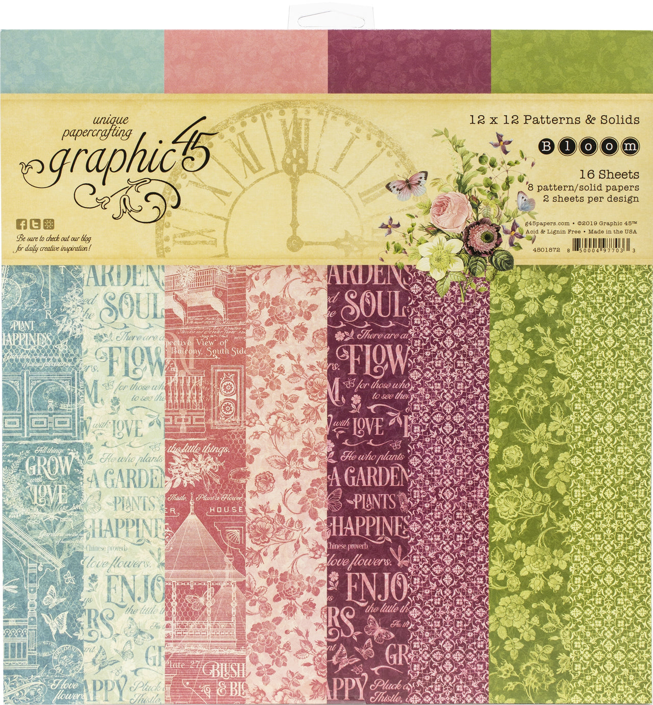 Graphic 45 Double-Sided Paper Pad 12"X12" 16/Pkg - Bloom, 8 Designs/2 Each