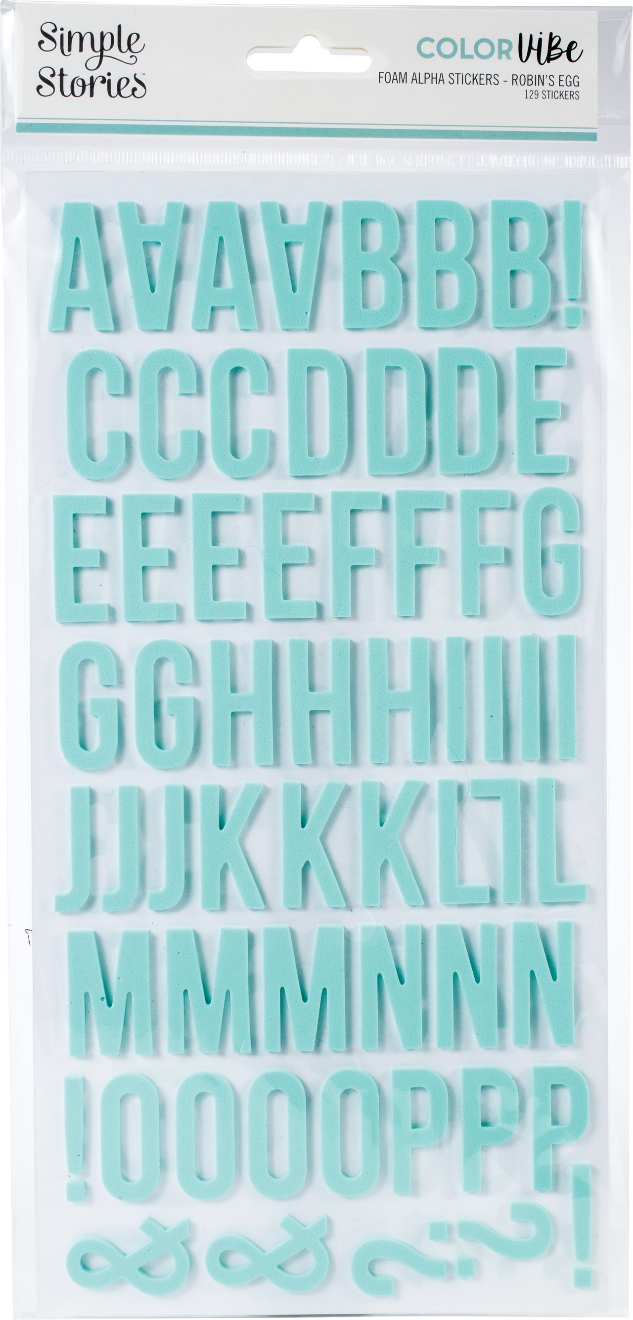Simple Stories Color Vibe Foam Alpha Stickers 6"X12" 129/Pkg - Robin's Egg