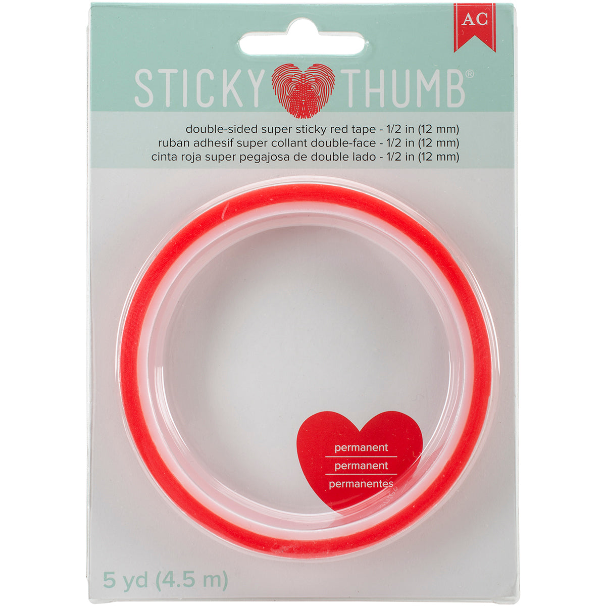 American Crafts Sticky Thumb Double-Sided Super Sticky Red Tape - .5"X5yd
