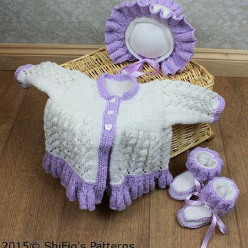 Knitting Pattern For Ruffled Edged Matinee Jacket, Bootees & Bonnet #188