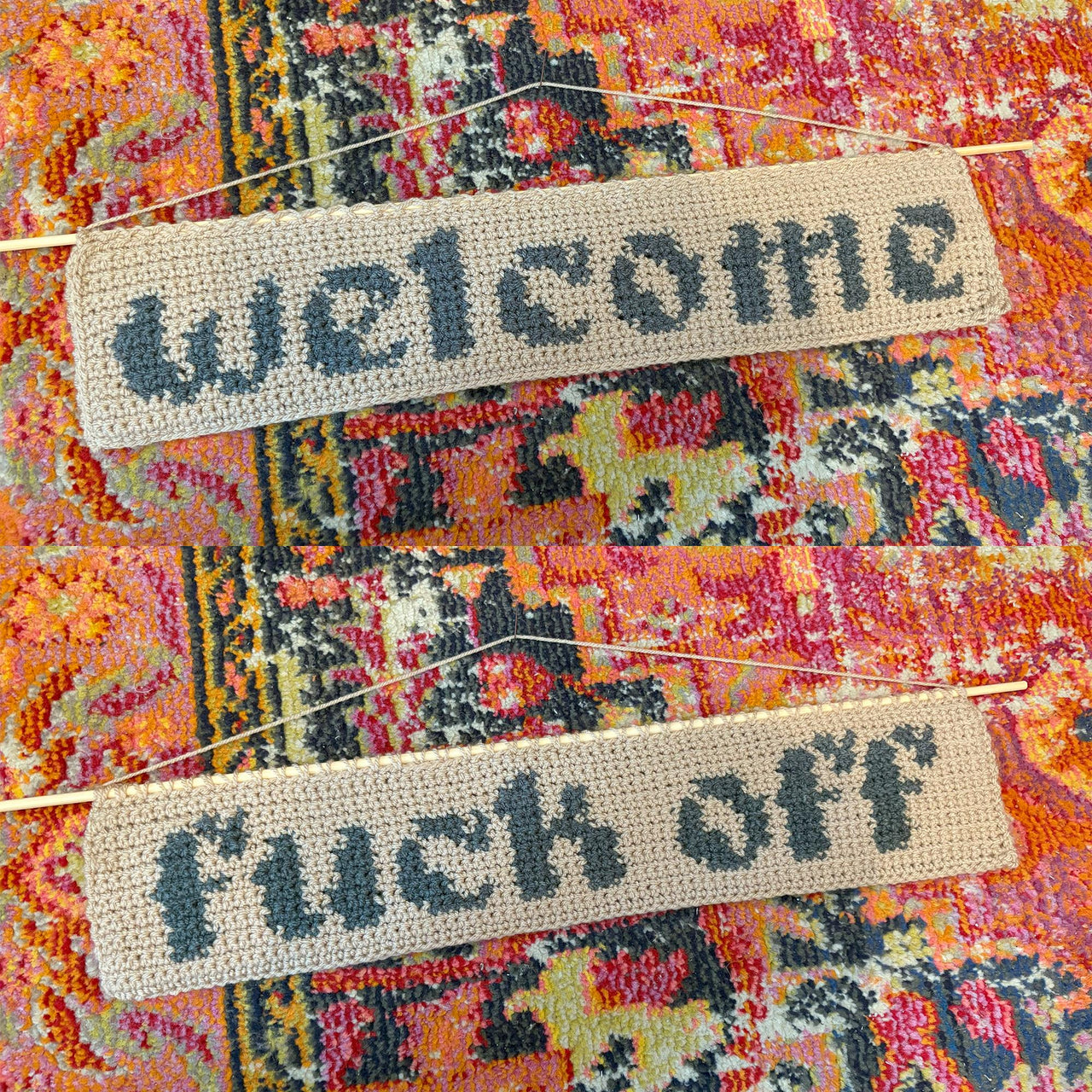 Welcome / Fuck Off Banner Tapestry Crochet