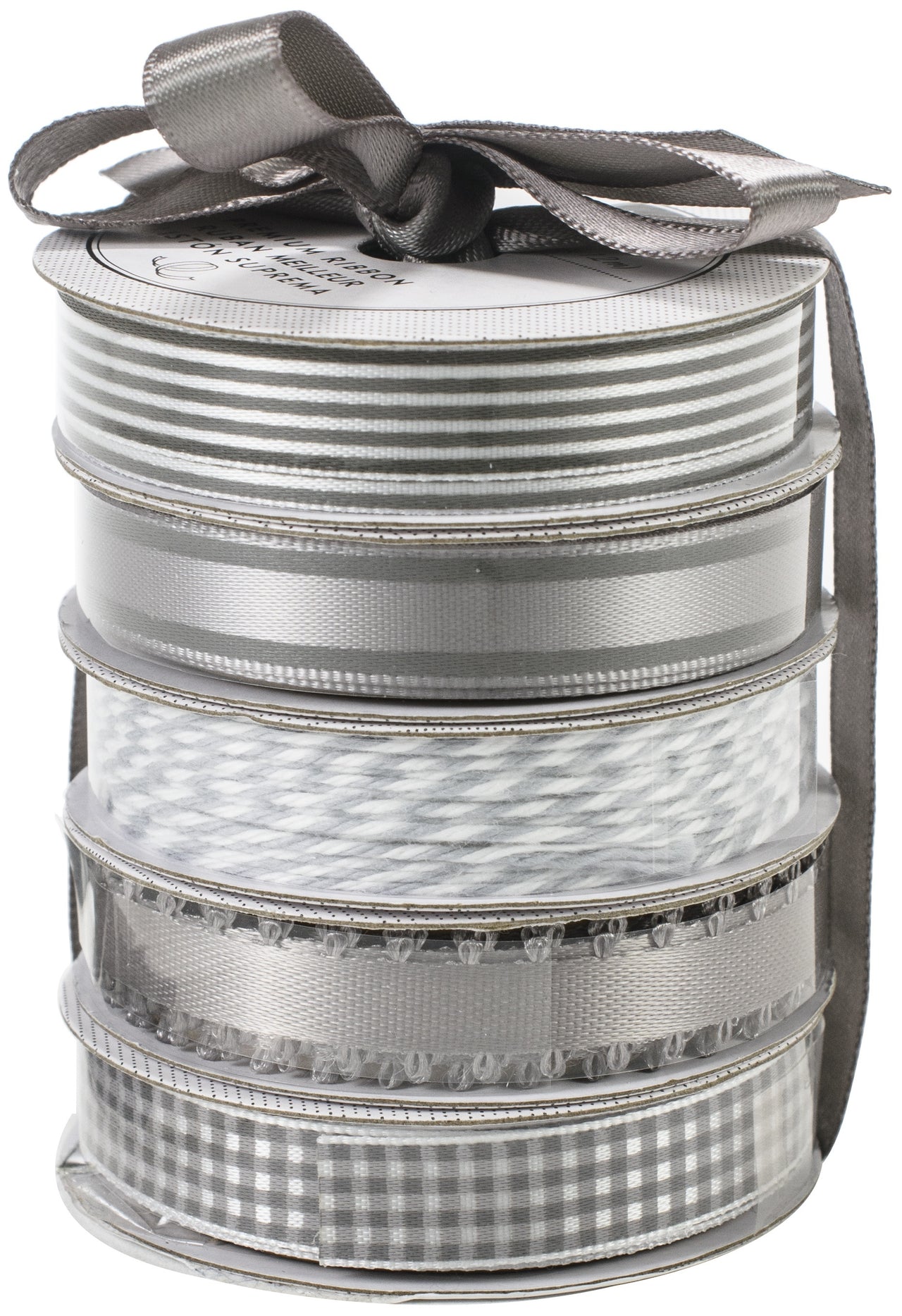 American Crafts Premium Ribbon & Twine 5/Pkg - White, Gray & Ash