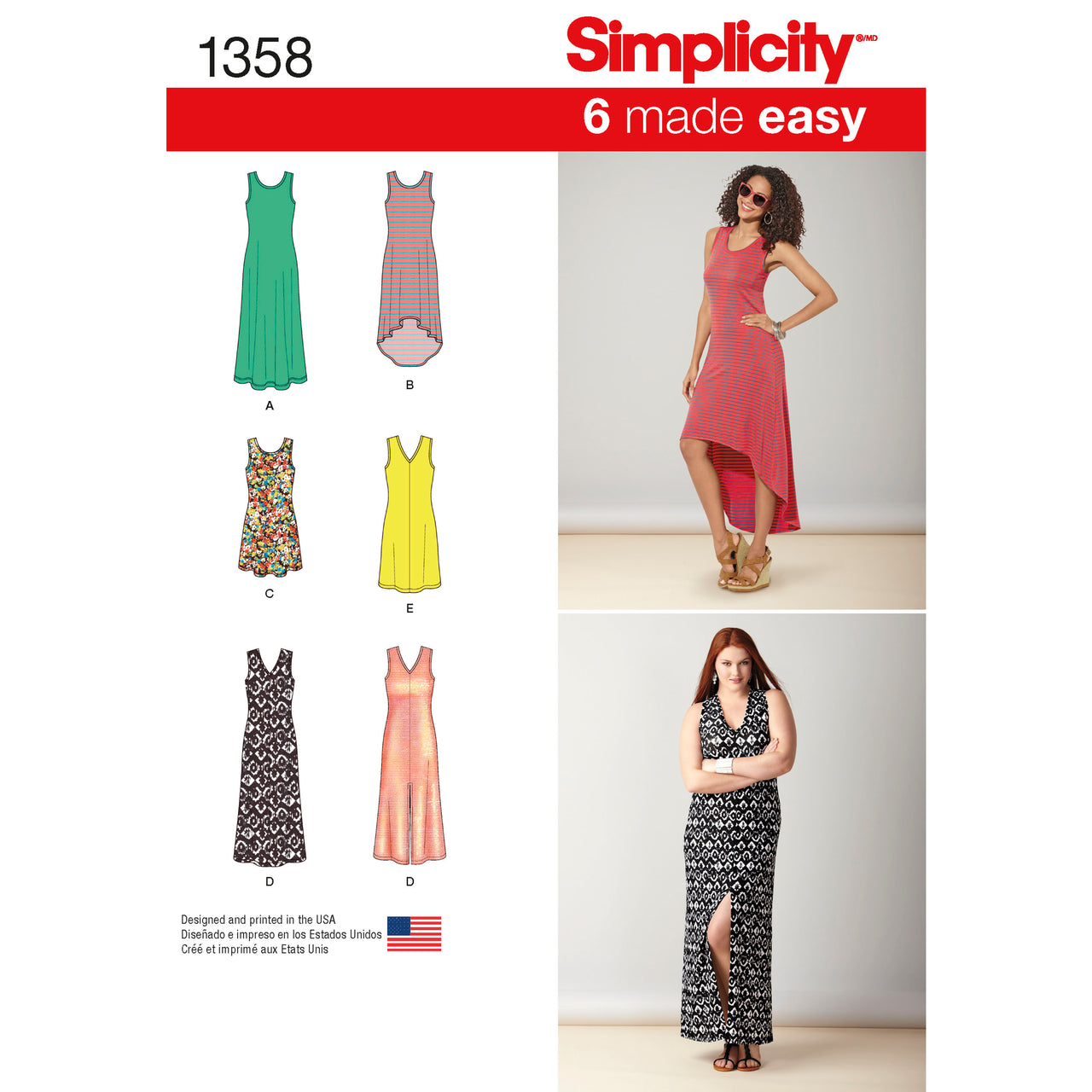 Simplicity Women's Knit Dresses with Length and Neckline Variations 1358 - Paper Pattern, Size A (XXS-XS-S-M-L-XL-XXL)