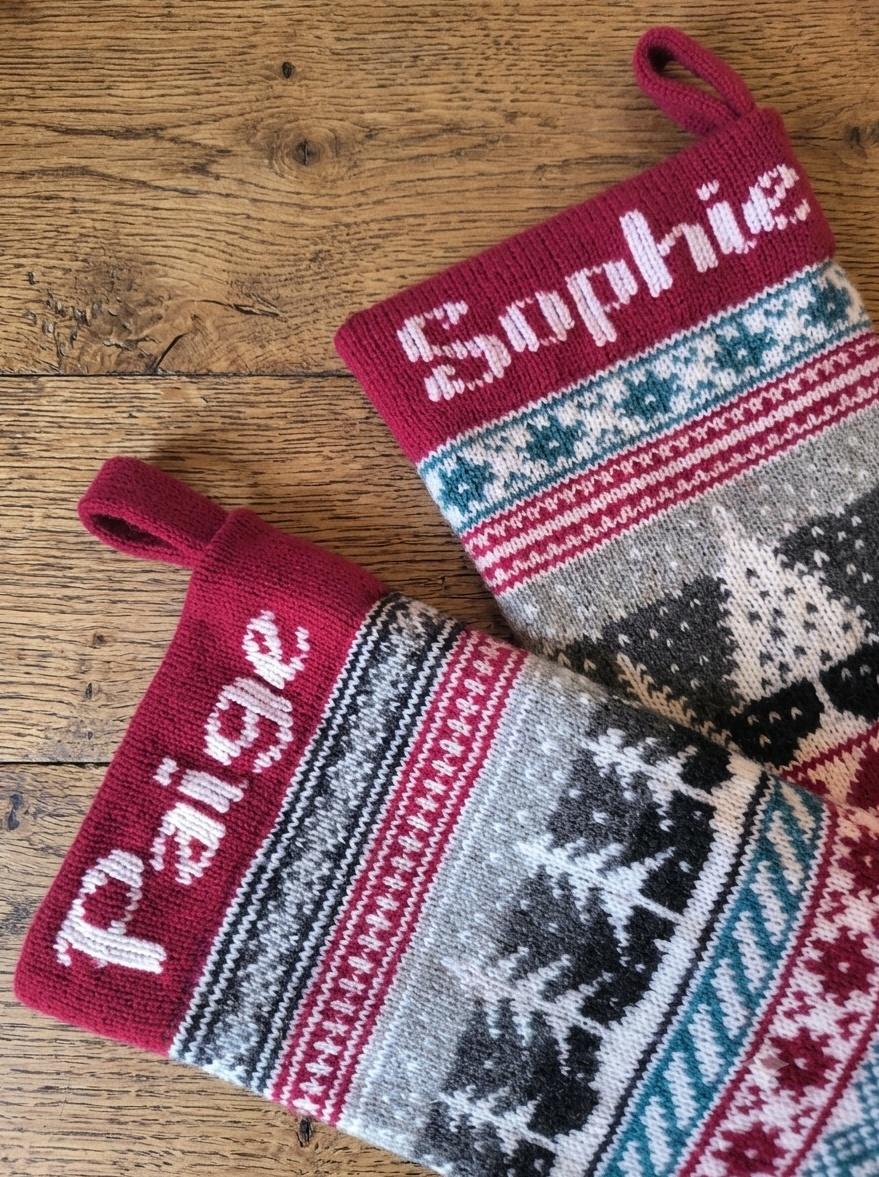 Personalised 4-ply stranded fairisle christmas stockings - 2 designs
