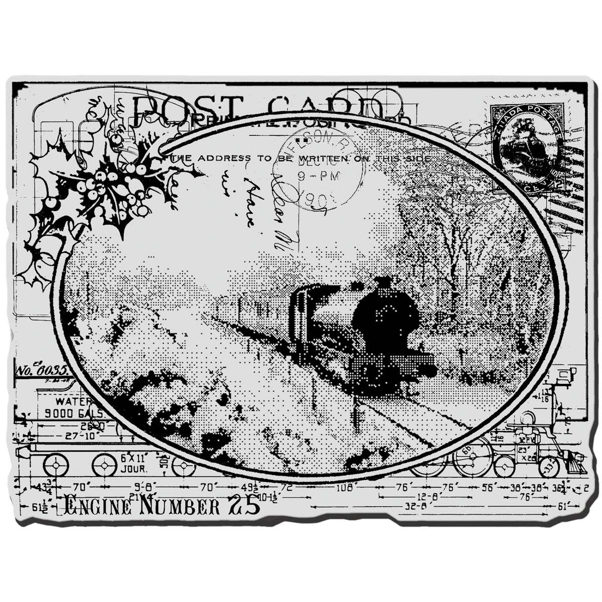 Stampendous Cling Stamp - Train Postcard