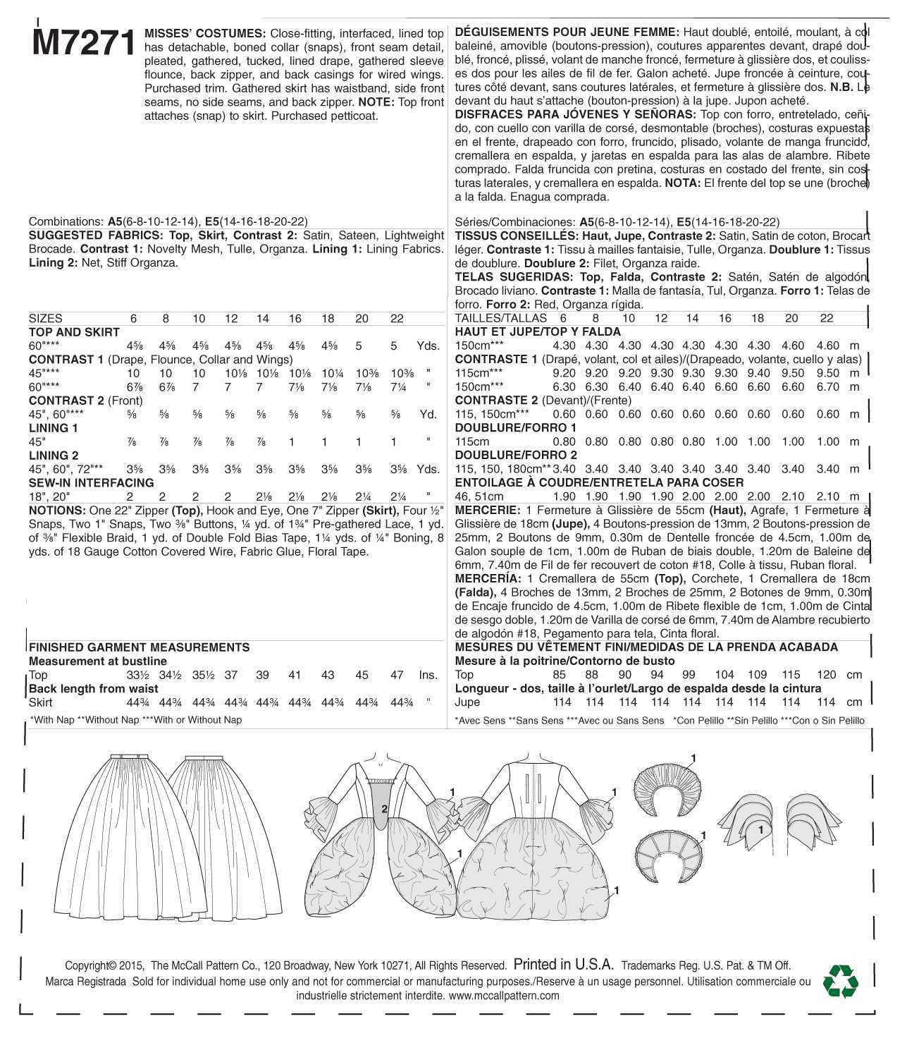 McCall's Misses' Costume M7271 - Sewing Pattern