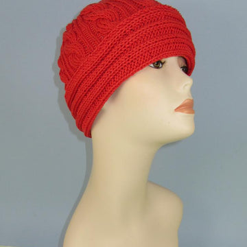 Rib Cuff Cable Beanie Hat