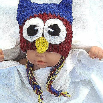182 L series CRAZY OWL HAT, newborn to adult