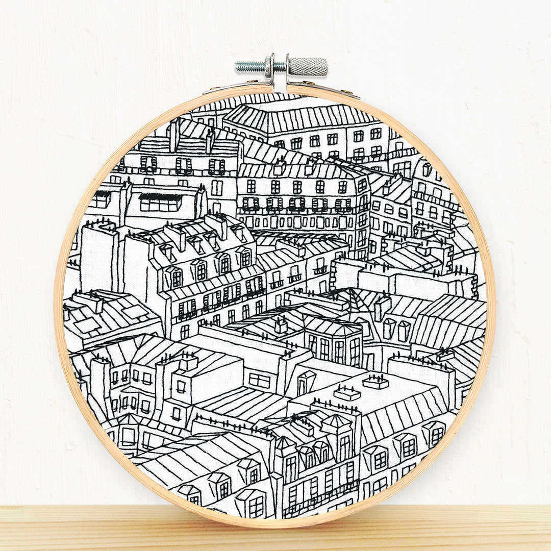 Embroidery and Sage Rooftops of Paris Embroidery Kit - 8 1/4in W x 8 1/4in L x 3/8in D