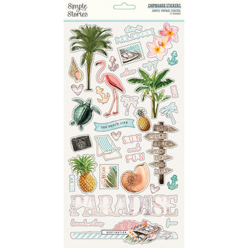 Simple Stories Simple Vintage Coastal Chipboard Stickers 6"X12" - 619896