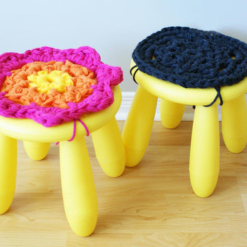 Super Chunky Crochet Stool Cover (12" diameter) (pillow001)