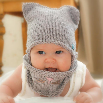 Cat earflap hat and cowl set