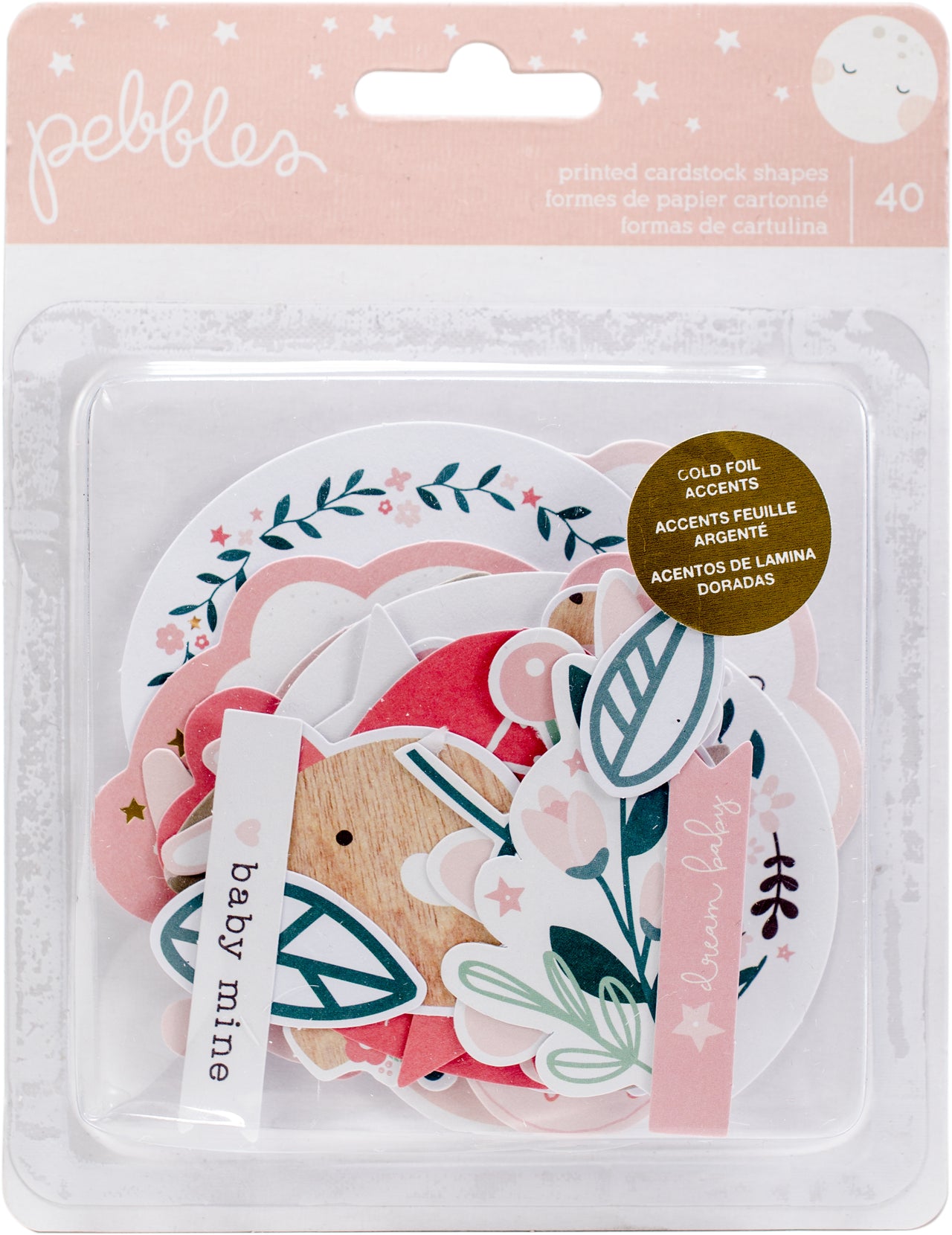 American Crafts Night Night Baby Girl Ephemera Cardstock Die-Cuts 40/Pkg - W/Gold Foil
