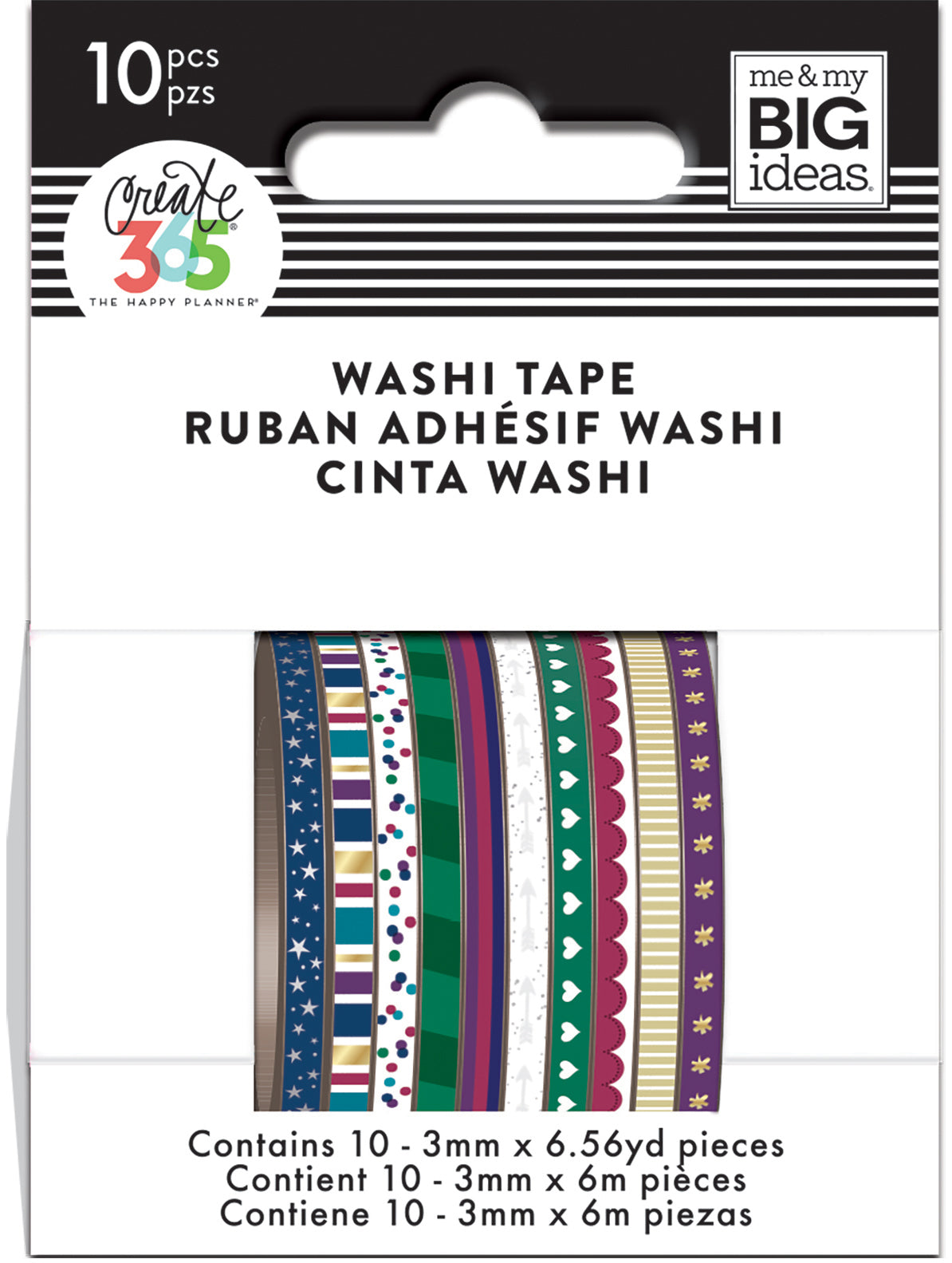 The Happy Planner Mini Washi Tape 3mmx6.56yd Each 10/Pkg - Jewel Tones