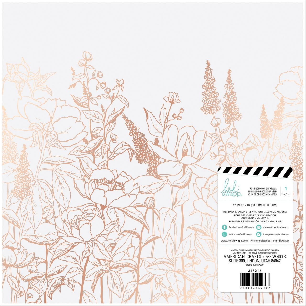 American Crafts Heidi Swapp Honey & Spice Specialty Paper 12"X12" - Vellum W/Rose Gold Foil