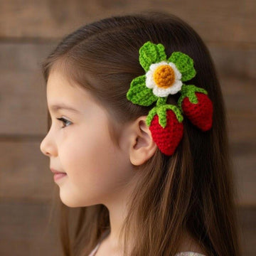 Crochet Strawberry Hair Clip Pattern | PDF Photo & Video Tutorial | Easy Hair Accessory