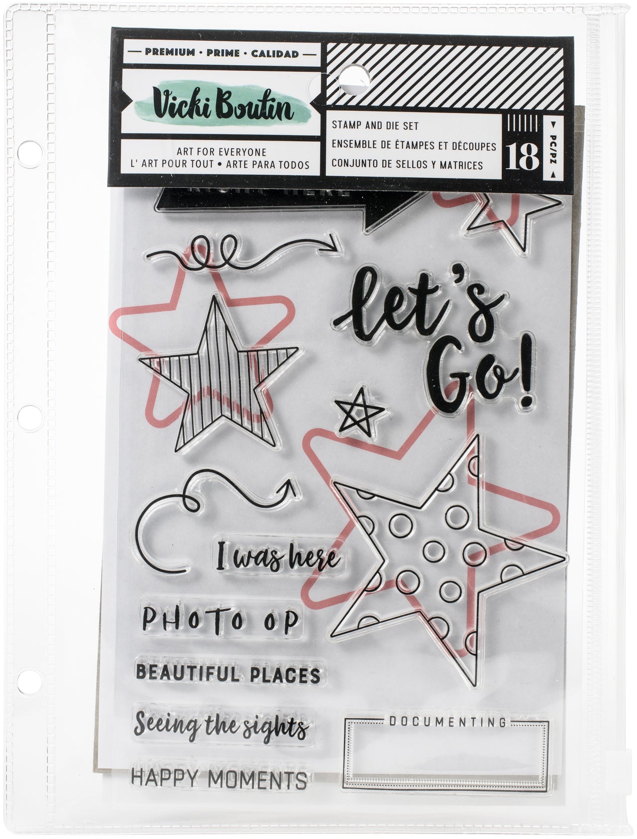 American Crafts Vicki Boutin Mixed Media Stamps & Dies - Let's Go W/Magnetic Sheet & Pouch