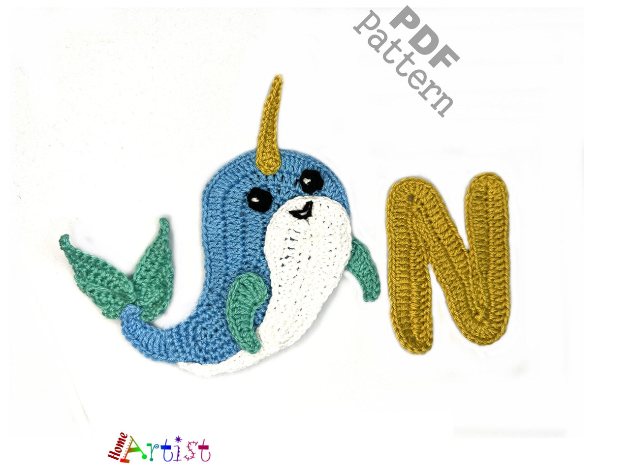 Crochet Animal Alphabet N Narwhal pattern