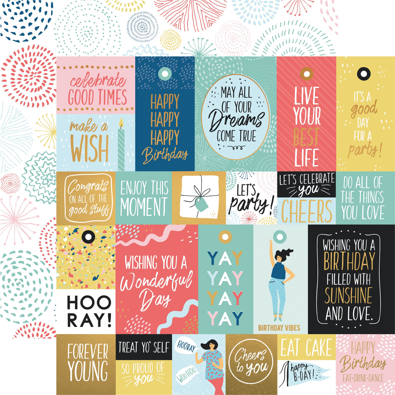 Kaisercraft Oh Happy Day! Double-Sided Cardstock 12"X12" 10/Pkg - Bright Bursts