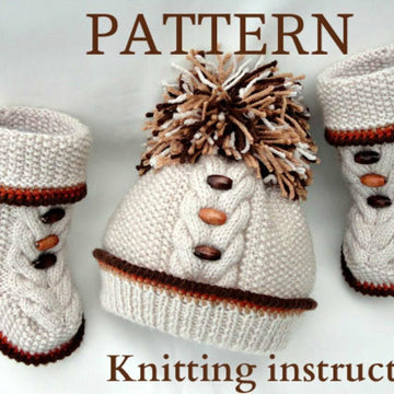 Knitting Baby Boy Baby Girl Boots Pom Pom Beanie PATTERN