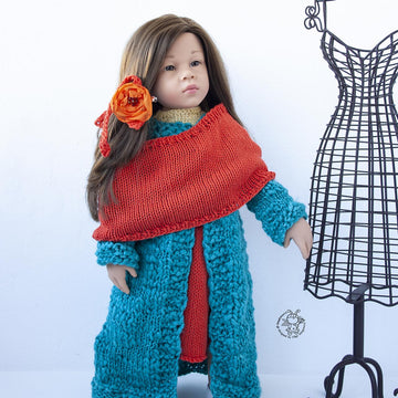 Outfit Orange and Turquoise for 18in doll  knitting flat