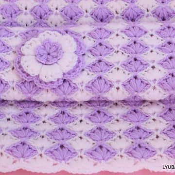 Baby Blanket "Lilac Lily" With Puff Flower