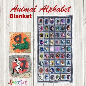 Crochet Animal Blanket Alphabet Game 52 Animals + Upper Lowercase Letters Applique Pattern
