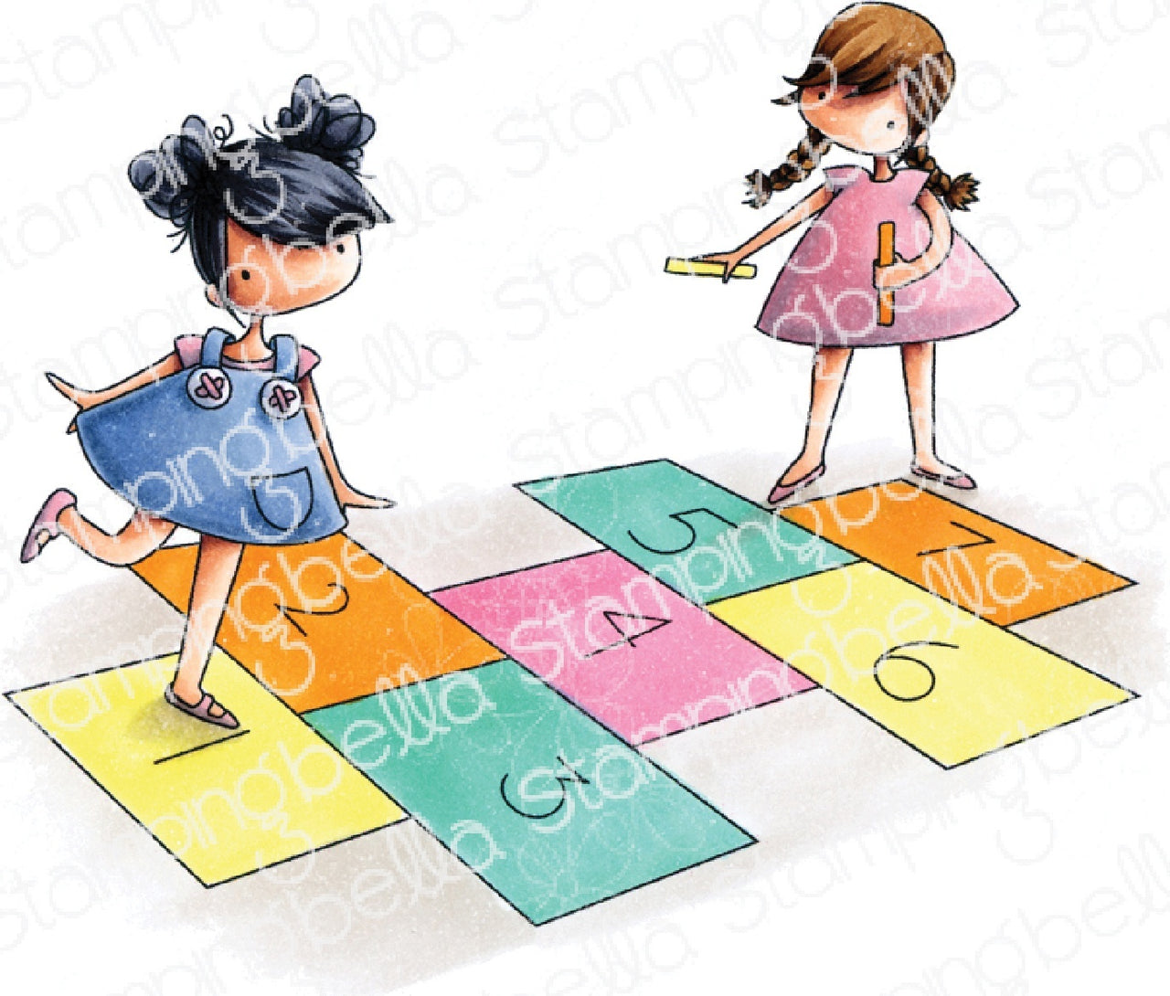 Stamping Bella Cling Stamps - Tiny Townies Playing Hopscotch