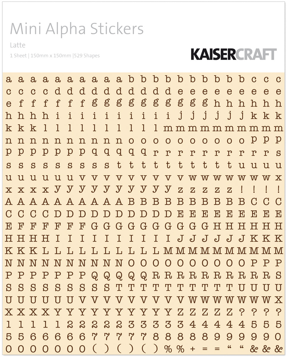Kaisercraft Mini Alphabet Stickers 5.9"X5.9" - Latte