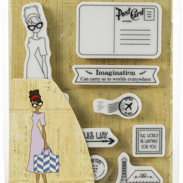Prima Marketing Julie Nutting Mixed Media Cling Rubber Stamp - Travel Girl