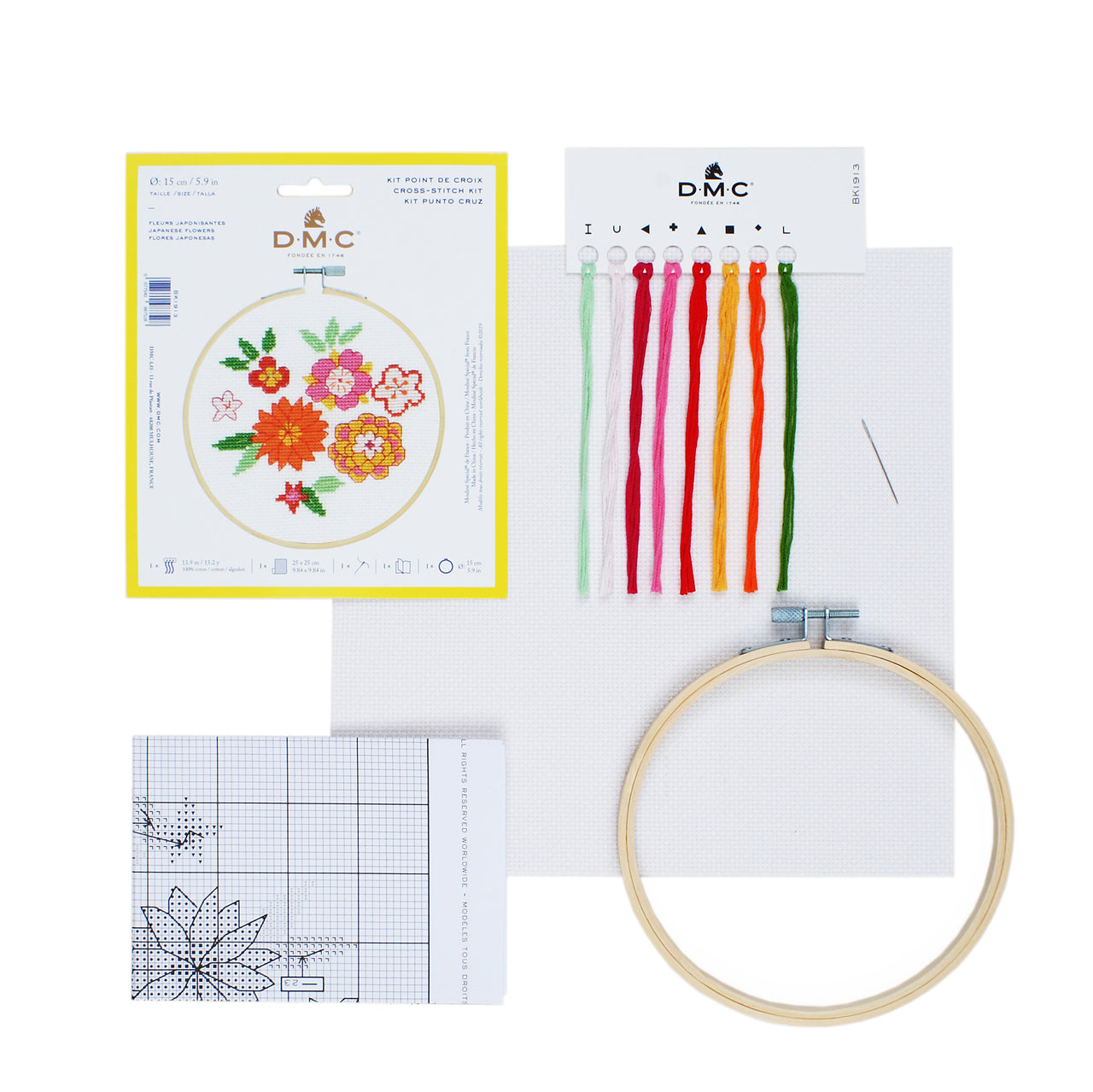 DMC Cross Stitch Kit - Japanese Flowers - 25cmx25cm