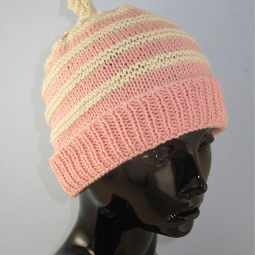 Stripe Topknot Beanie Hat