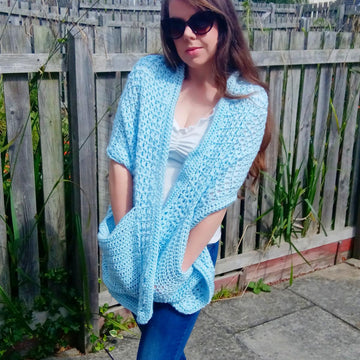 Crochet Blue Pocket Shawl Pattern
