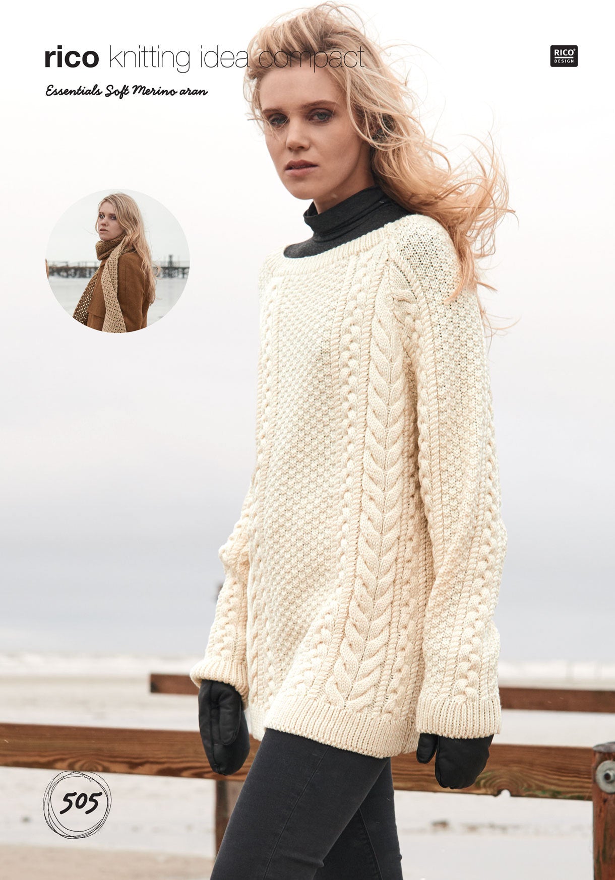 Sweater and Scarf in Rico Essentials Soft Merino Aran - 505 - Leaflet