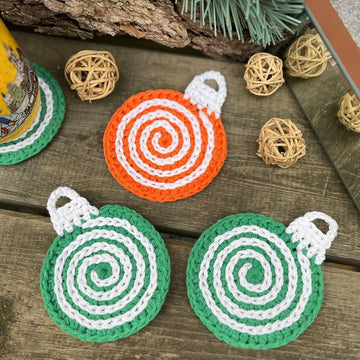 Crochet Coasters Candy spiral Pattern, Crochet Christmas ornament