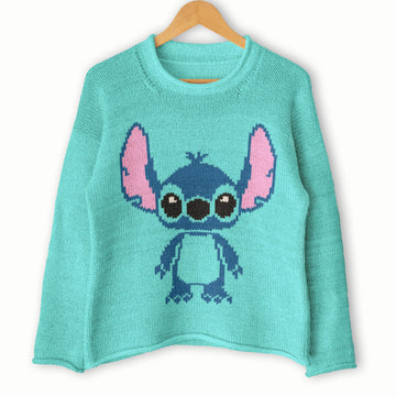 Womens knit sweater - Stitch intarsia motif