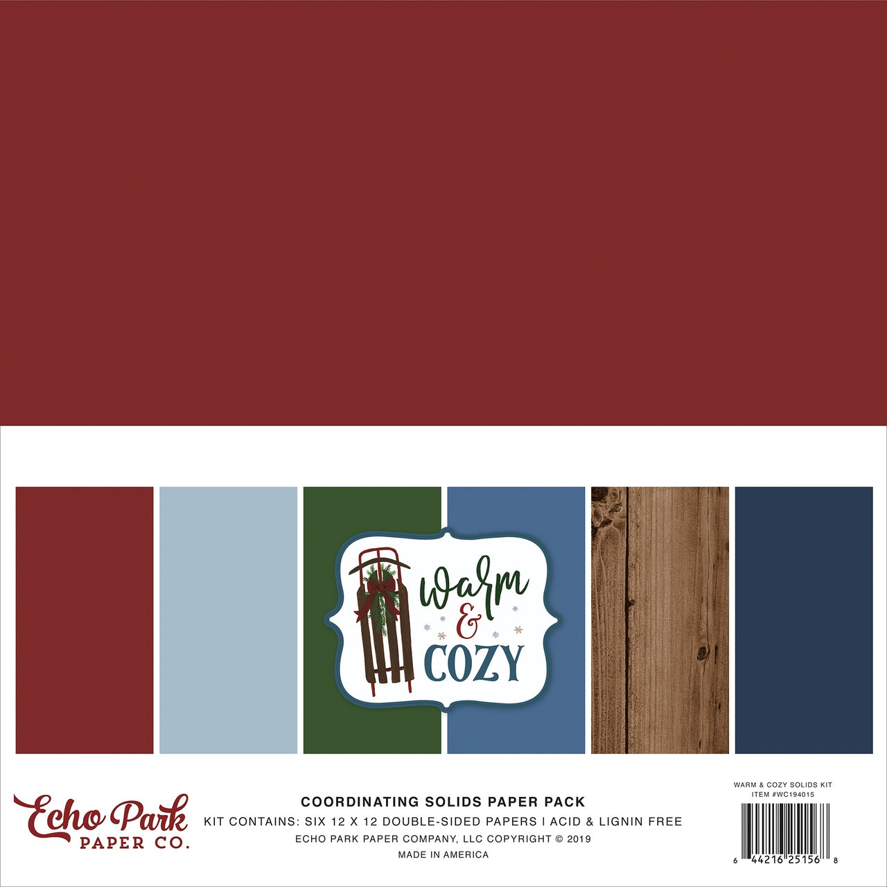 Echo Park Paper Echo Park Double-Sided Solid Cardstock 12"X12" 6/Pkg - Warm & Cozy, 6 Colors