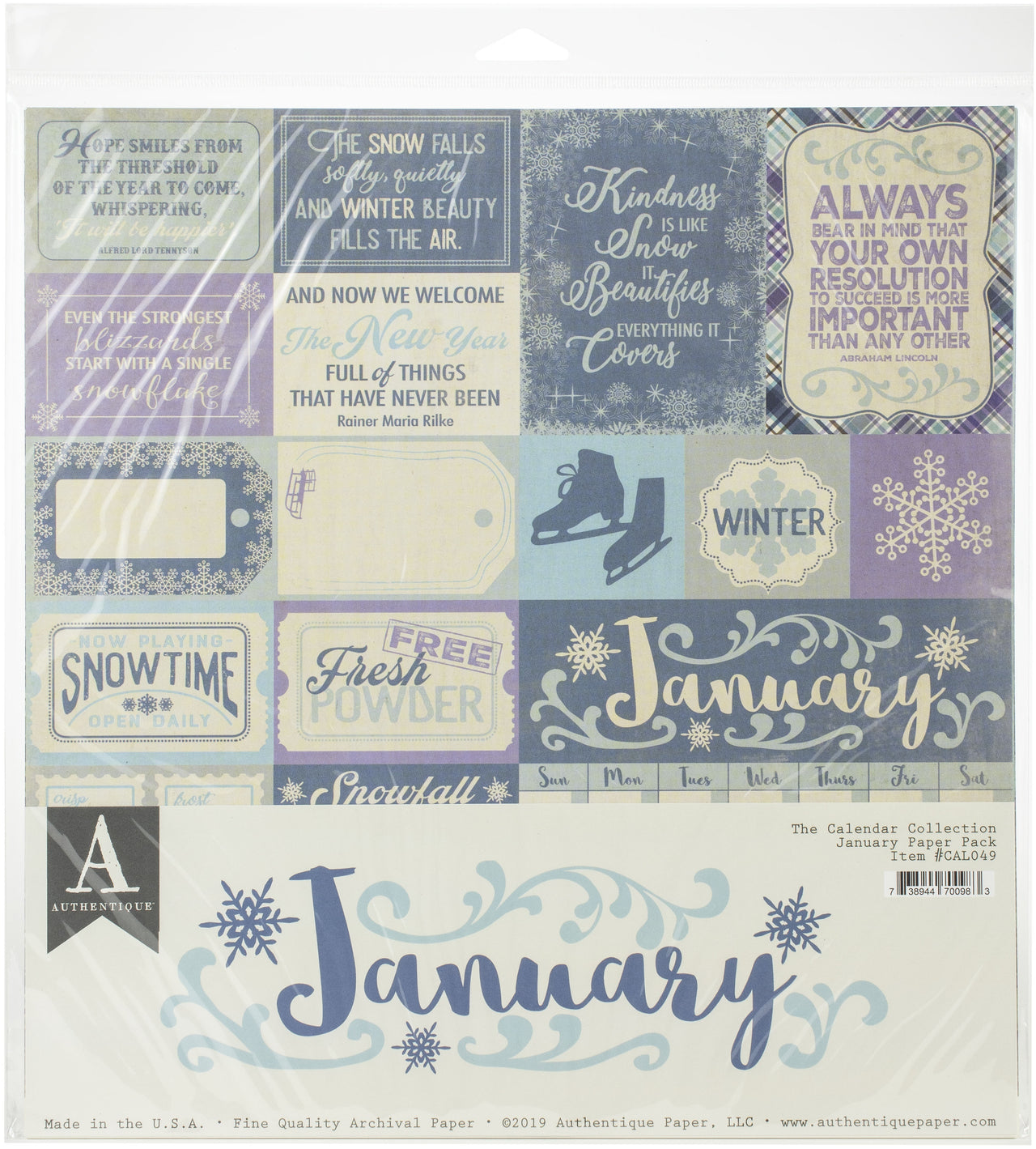 Authentique Paper Authentique Double-Sided Cardstock Pack 12"X12" 11/Pkg - January, 3 Designs/3 Each + 2 Solids