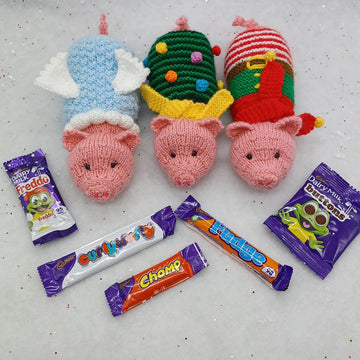 Christmas Knitting Pattern - Pigs in Blankets Decoration Gift Bags, Toy Charity knit