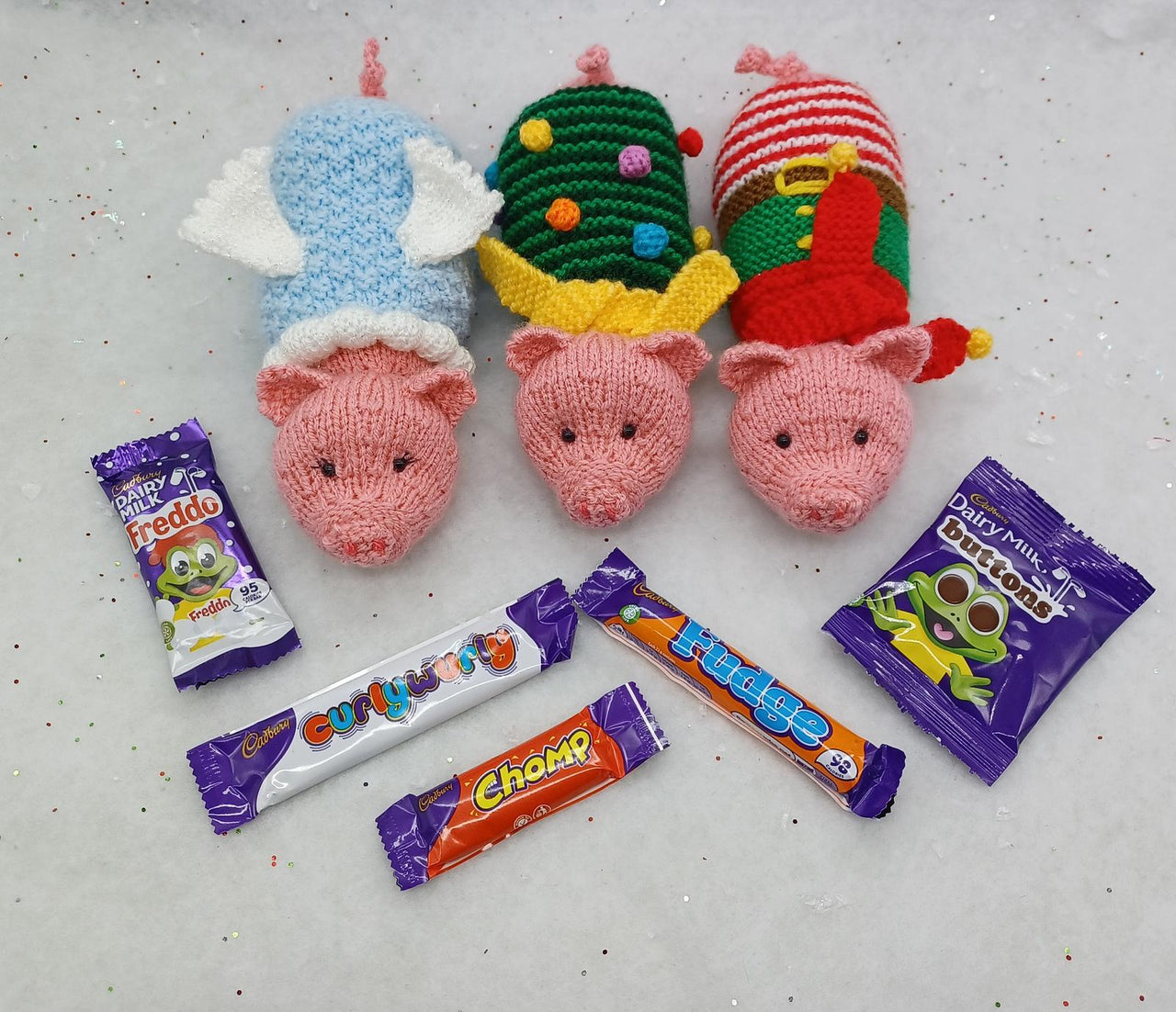 Christmas Knitting Pattern - Pigs in Blankets Decoration Gift Bags, Toy Charity knit